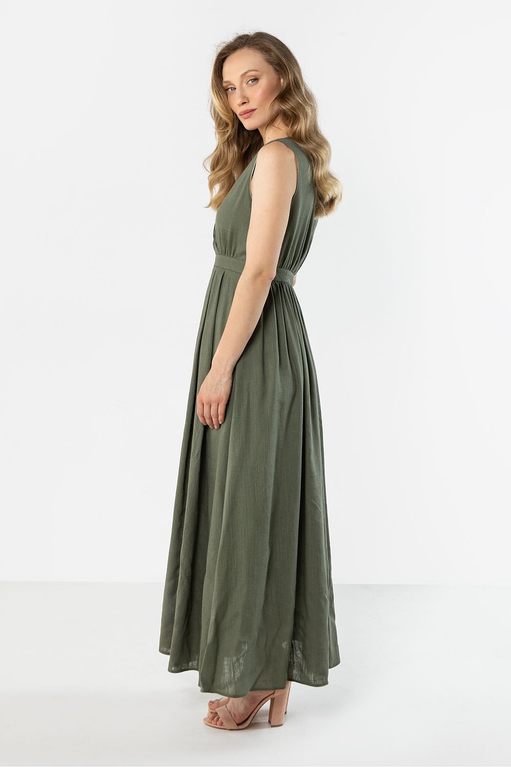 green wrap flared day dress alternate angle