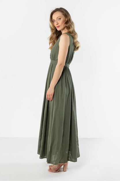 green wrap flared day dress alternate angle