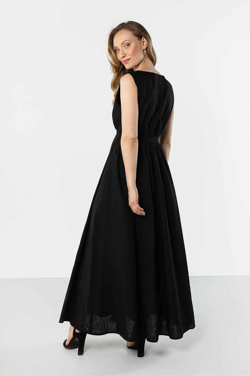 green wrap flared day dress view 9