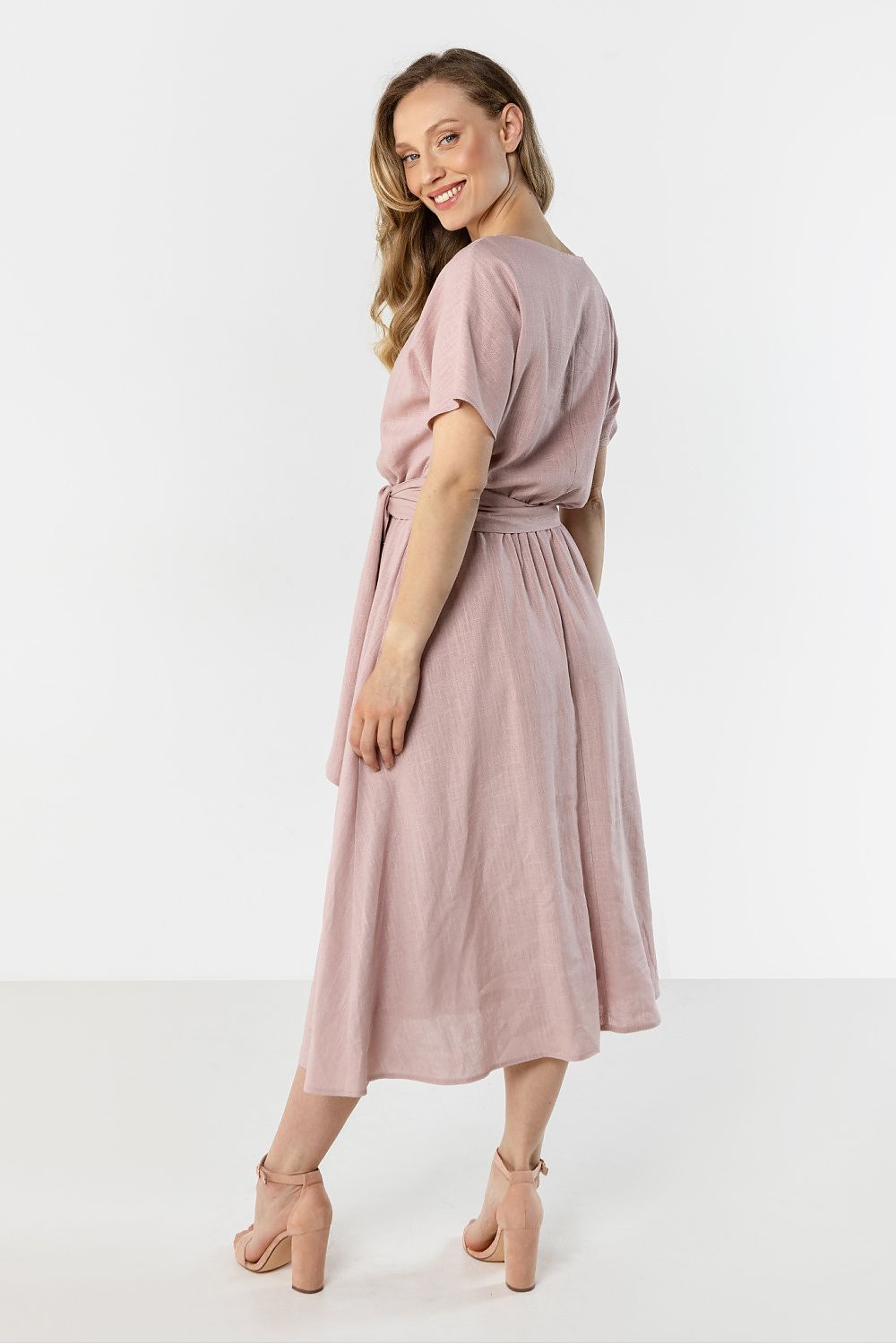 green flared short sleeve day dress view 6