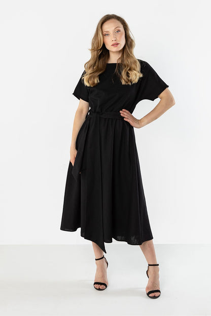 green flared short sleeve day dress view 8