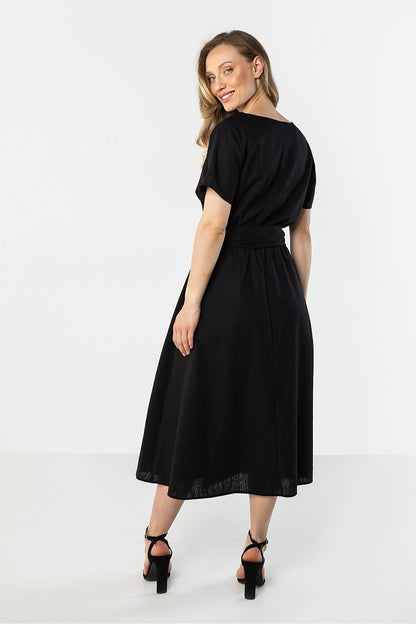 green flared short sleeve day dress view 10