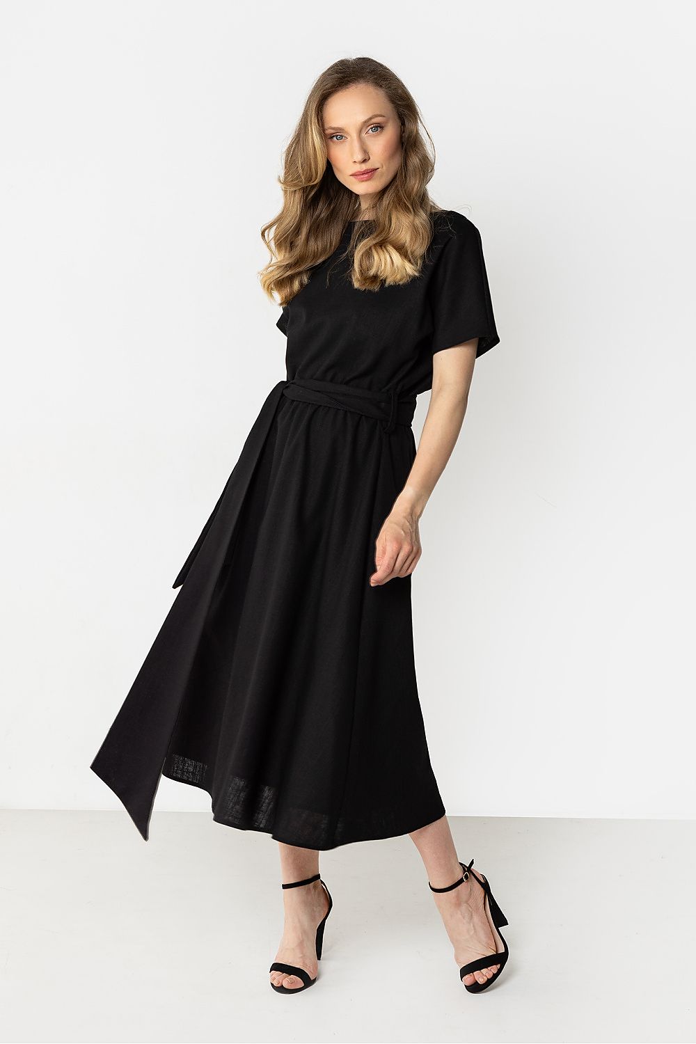 green flared short sleeve day dress view 11