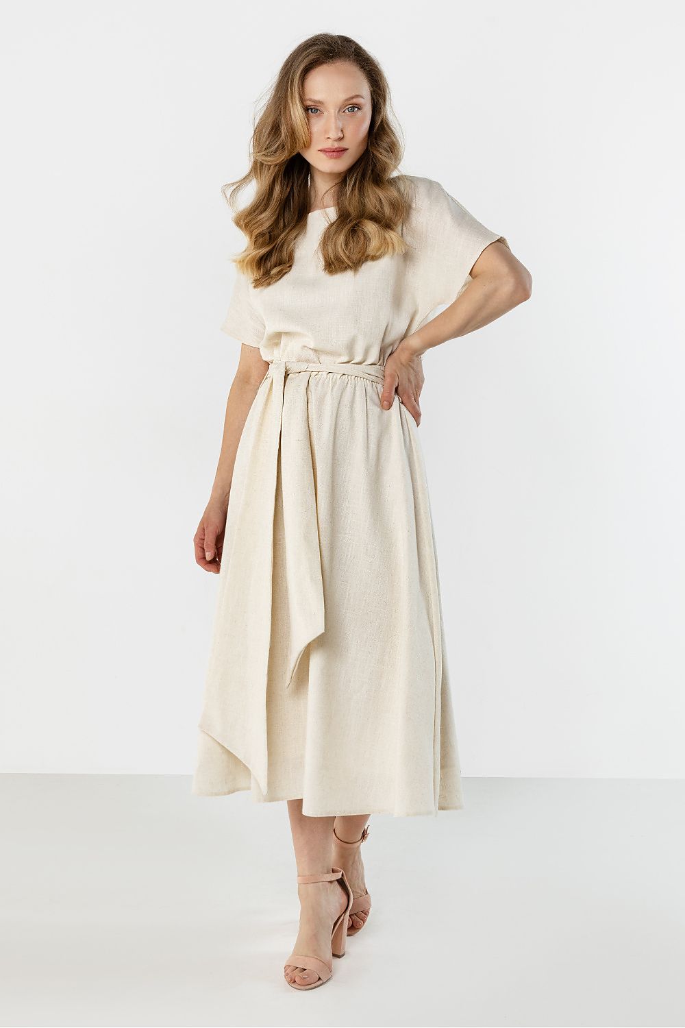green flared short sleeve day dress view 12