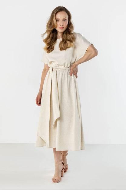 green flared short sleeve day dress view 12