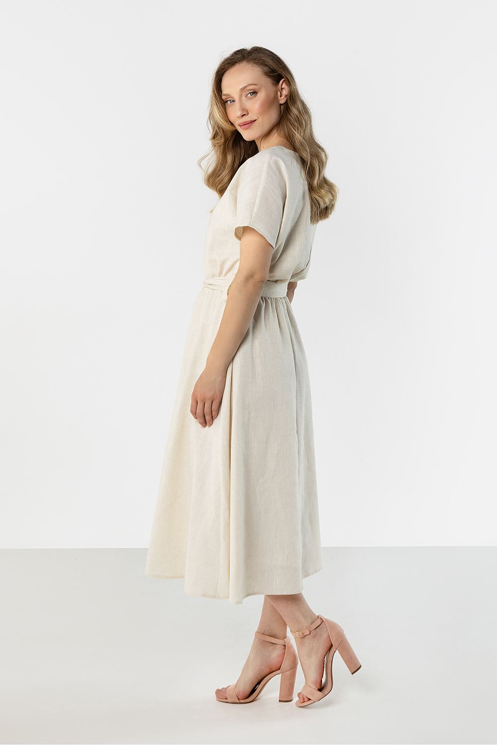 green flared short sleeve day dress view 13