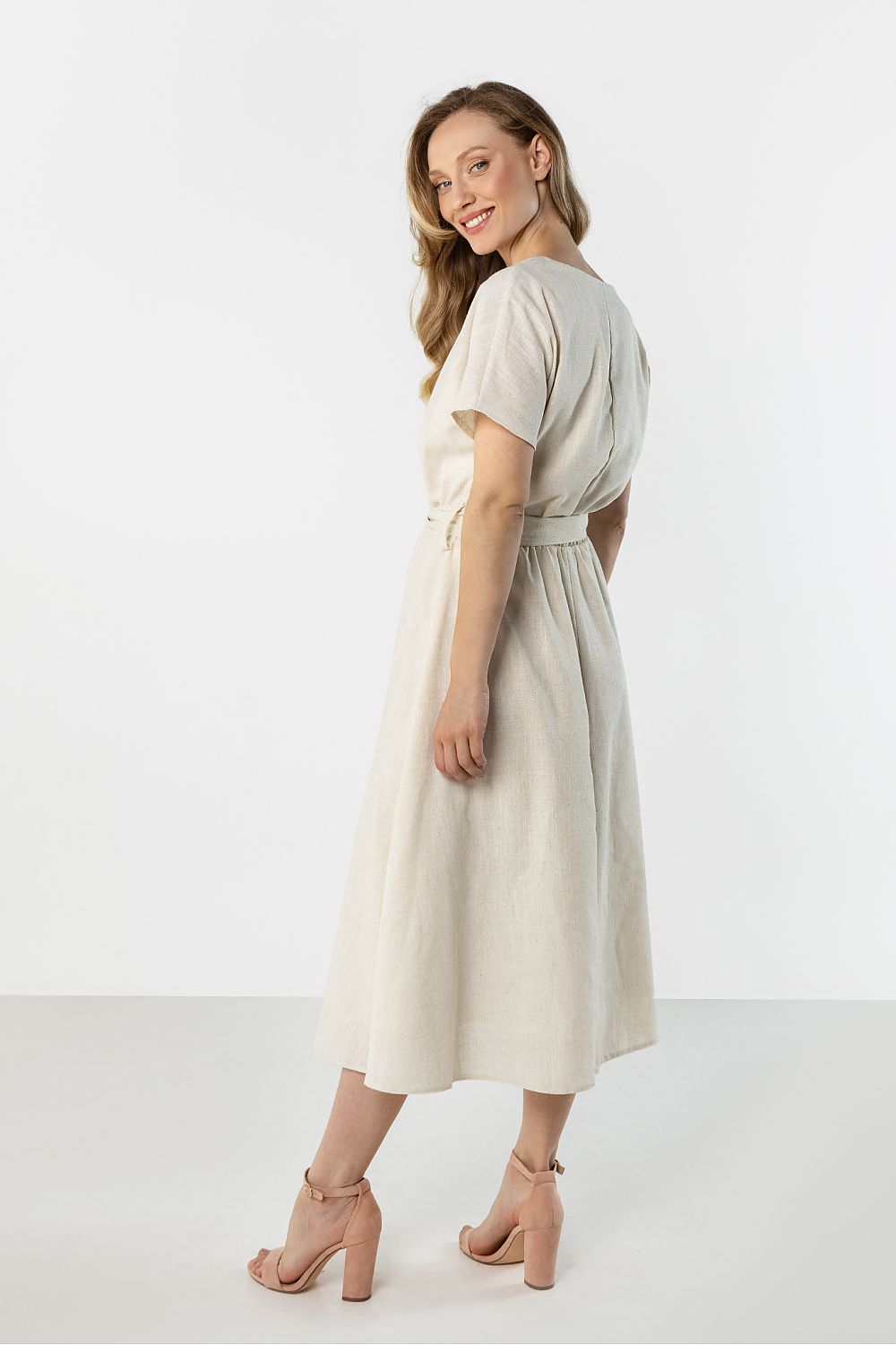 green flared short sleeve day dress view 14
