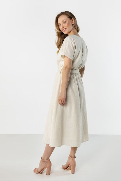 green flared short sleeve day dress view 14