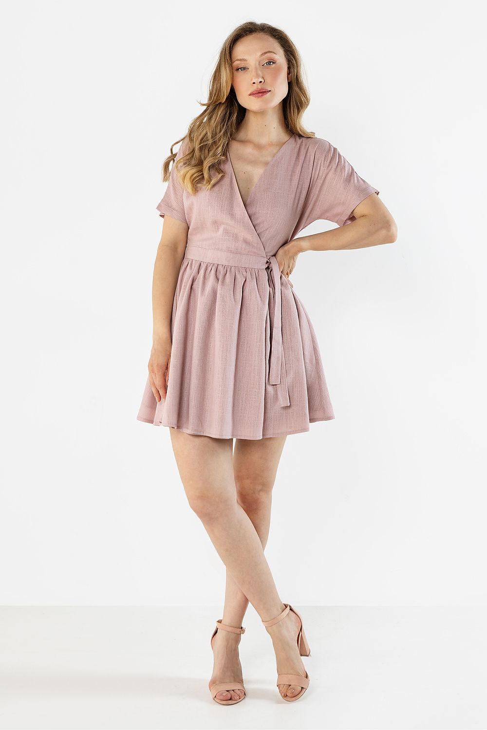 green wrap flared day dress view 6