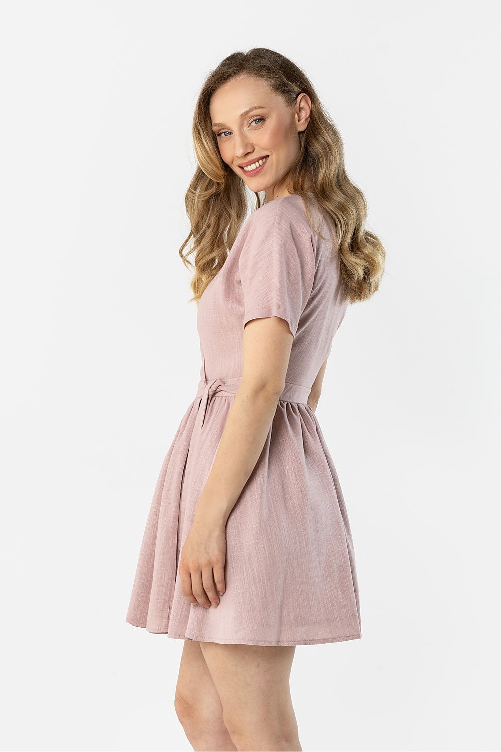 green wrap flared day dress view 7