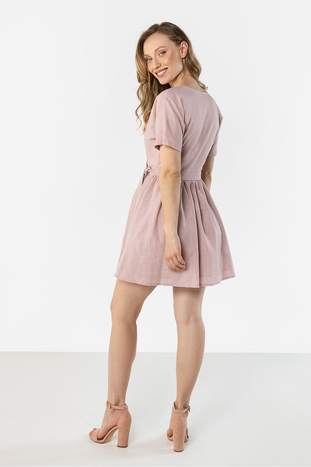 green wrap flared day dress view 8