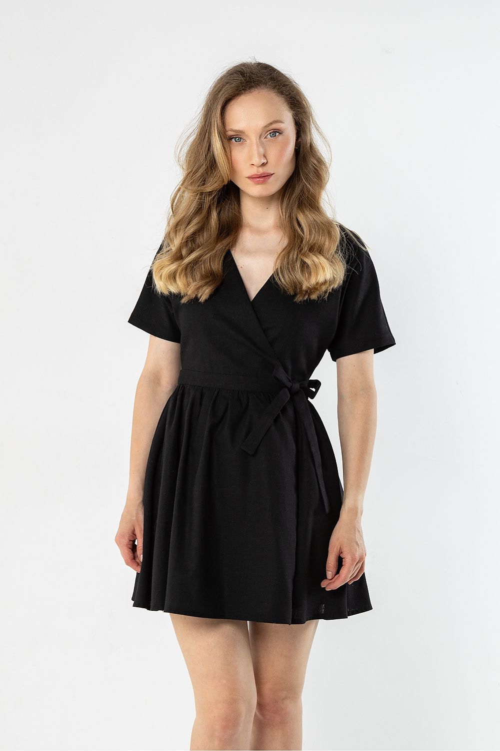 green wrap flared day dress view 9