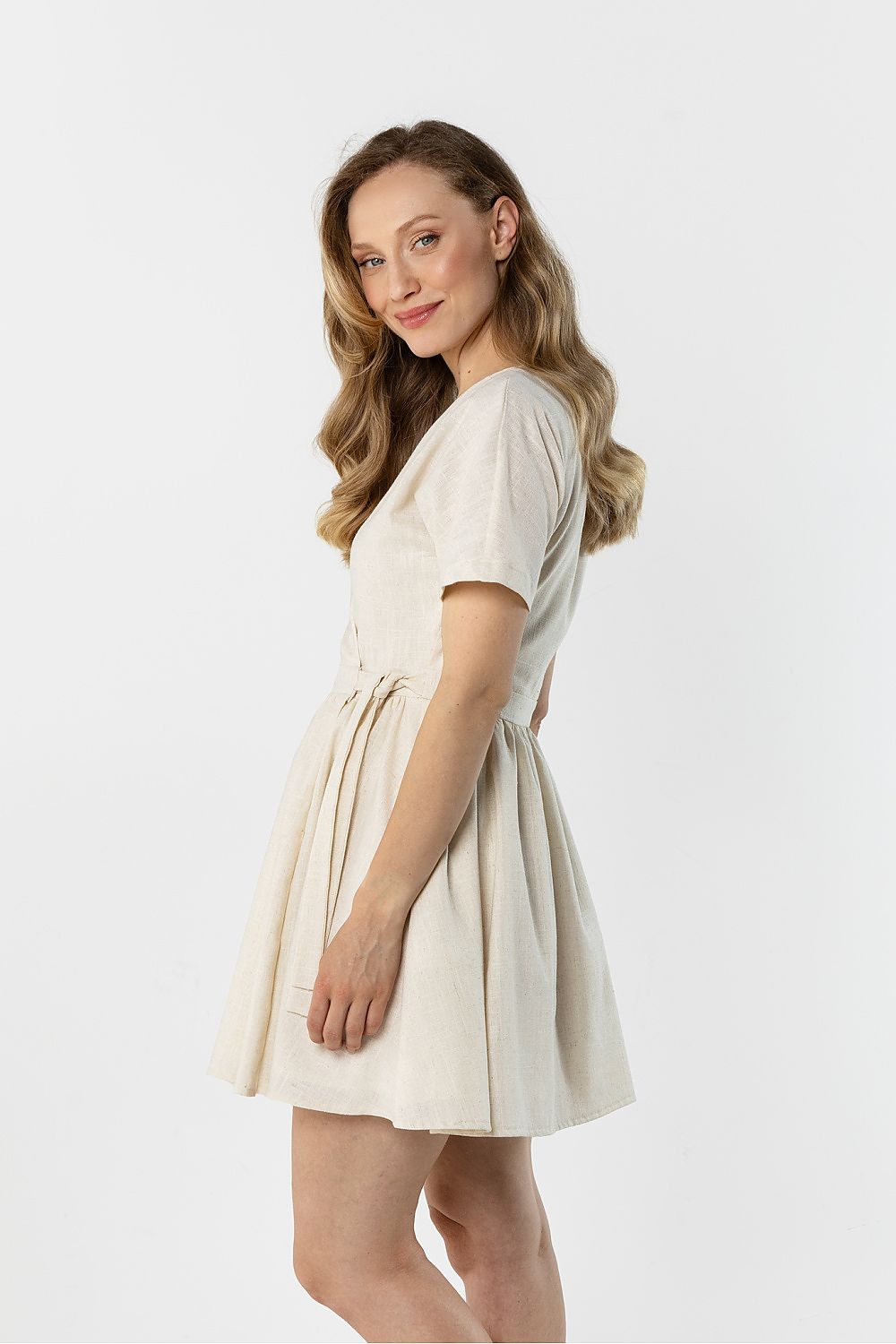 green wrap flared day dress view 14