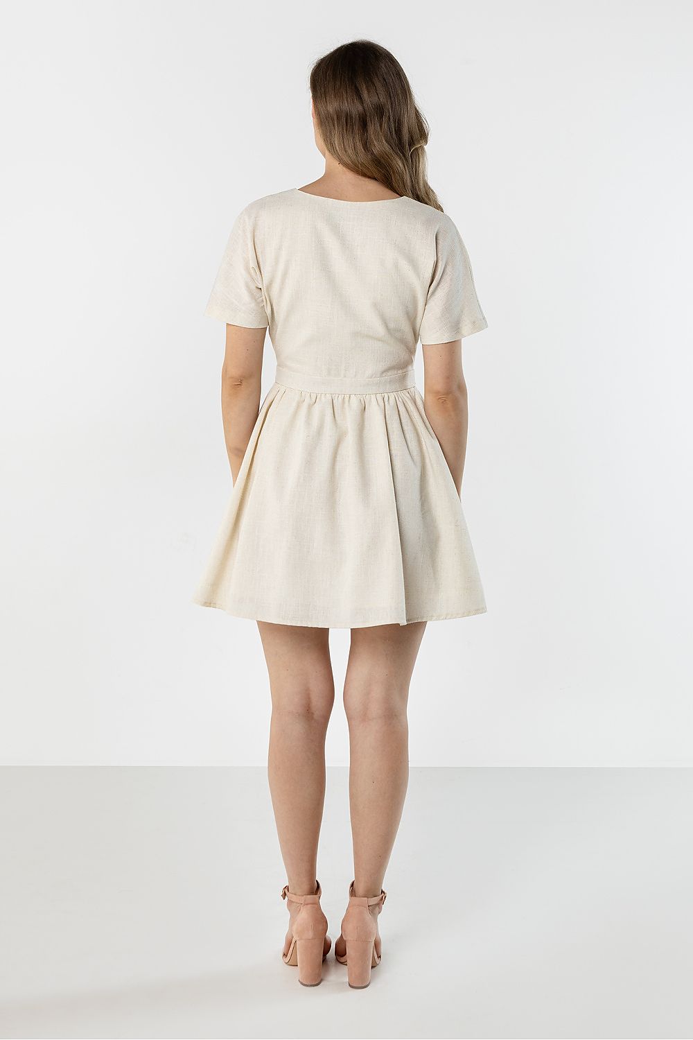 green wrap flared day dress view 15
