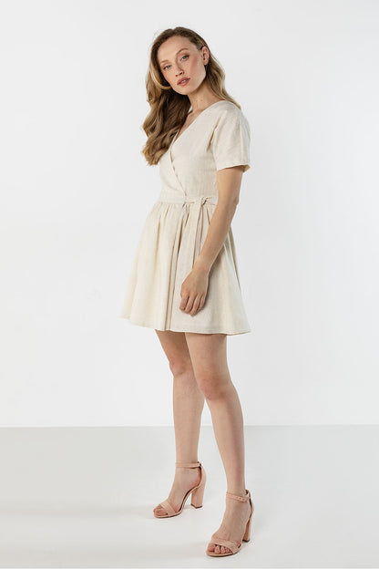green wrap flared day dress view 16