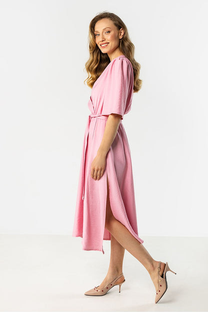 green wrap flared day dress view 6