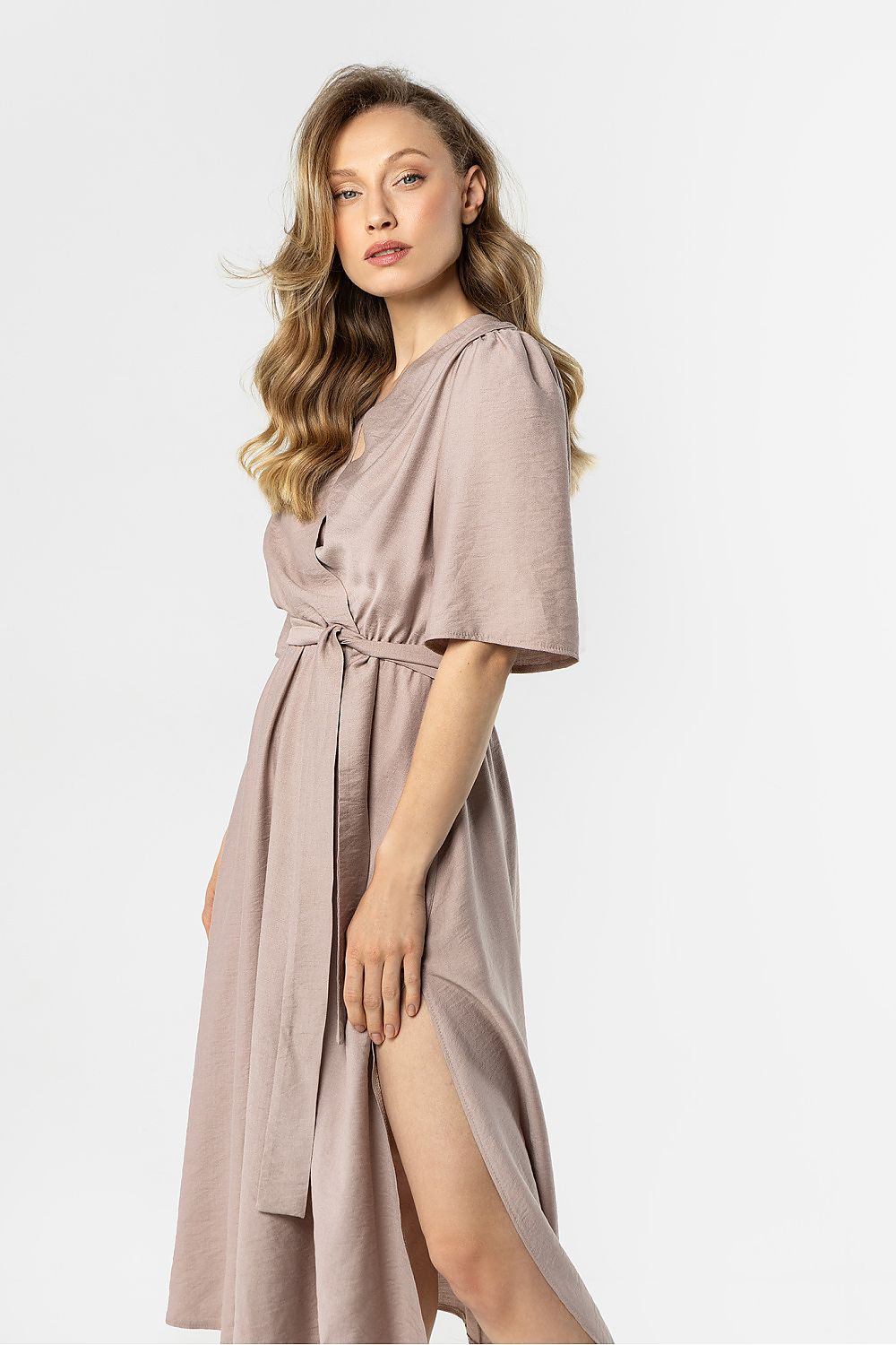 green wrap flared day dress view 7