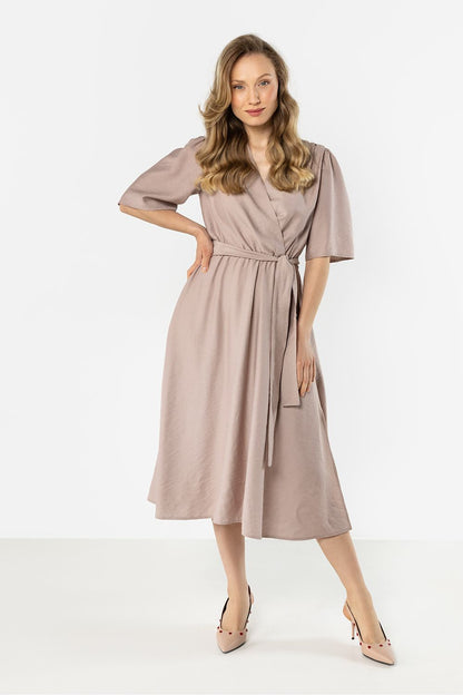 green wrap flared day dress view 8