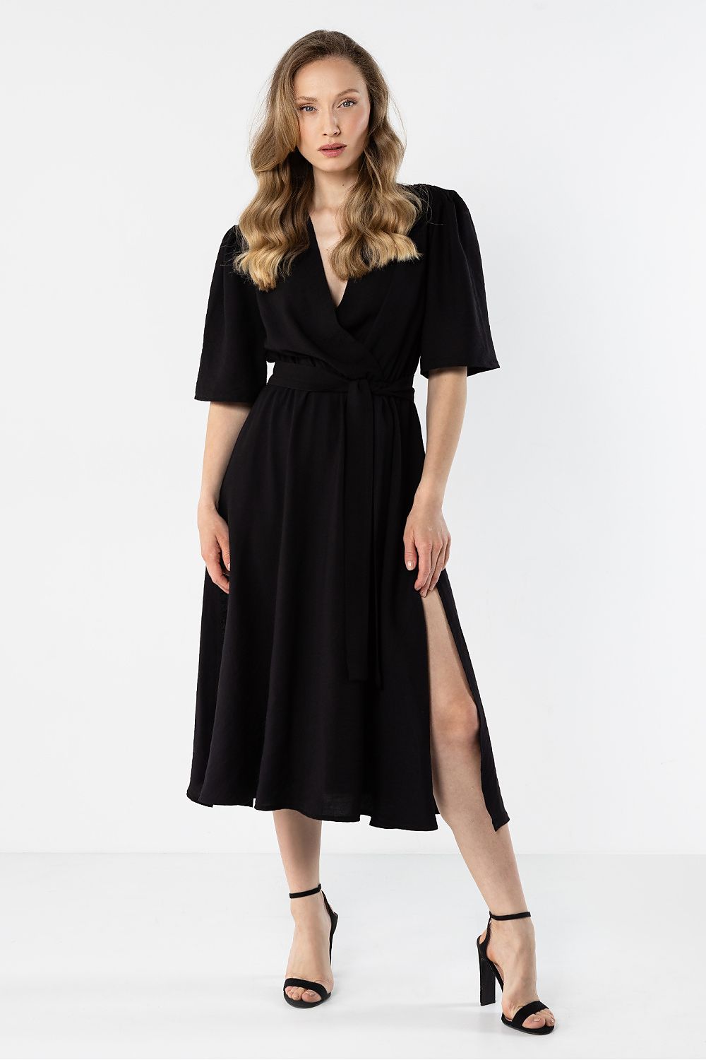 green wrap flared day dress view 10