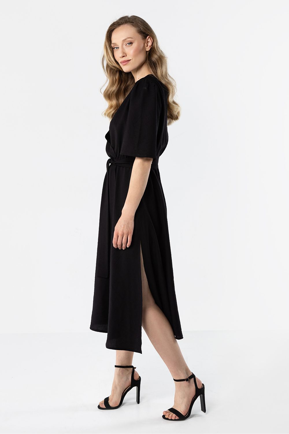 green wrap flared day dress view 11