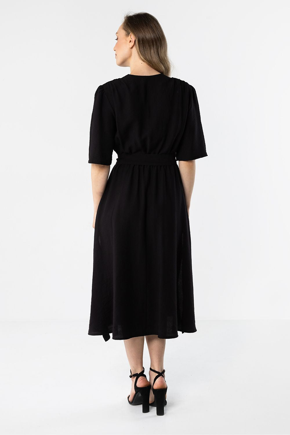 green wrap flared day dress view 12