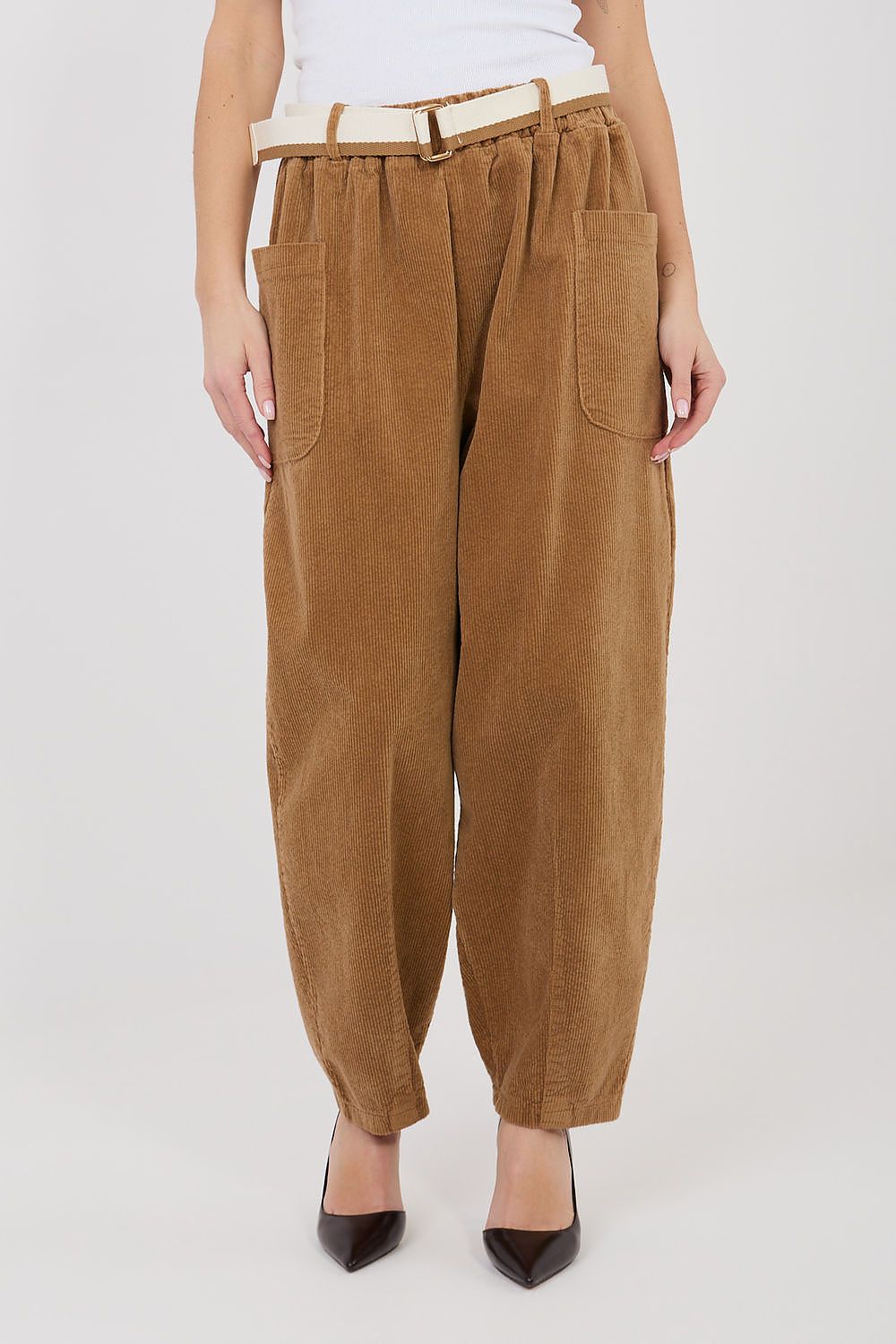yellow belted corduroy trousers view 13