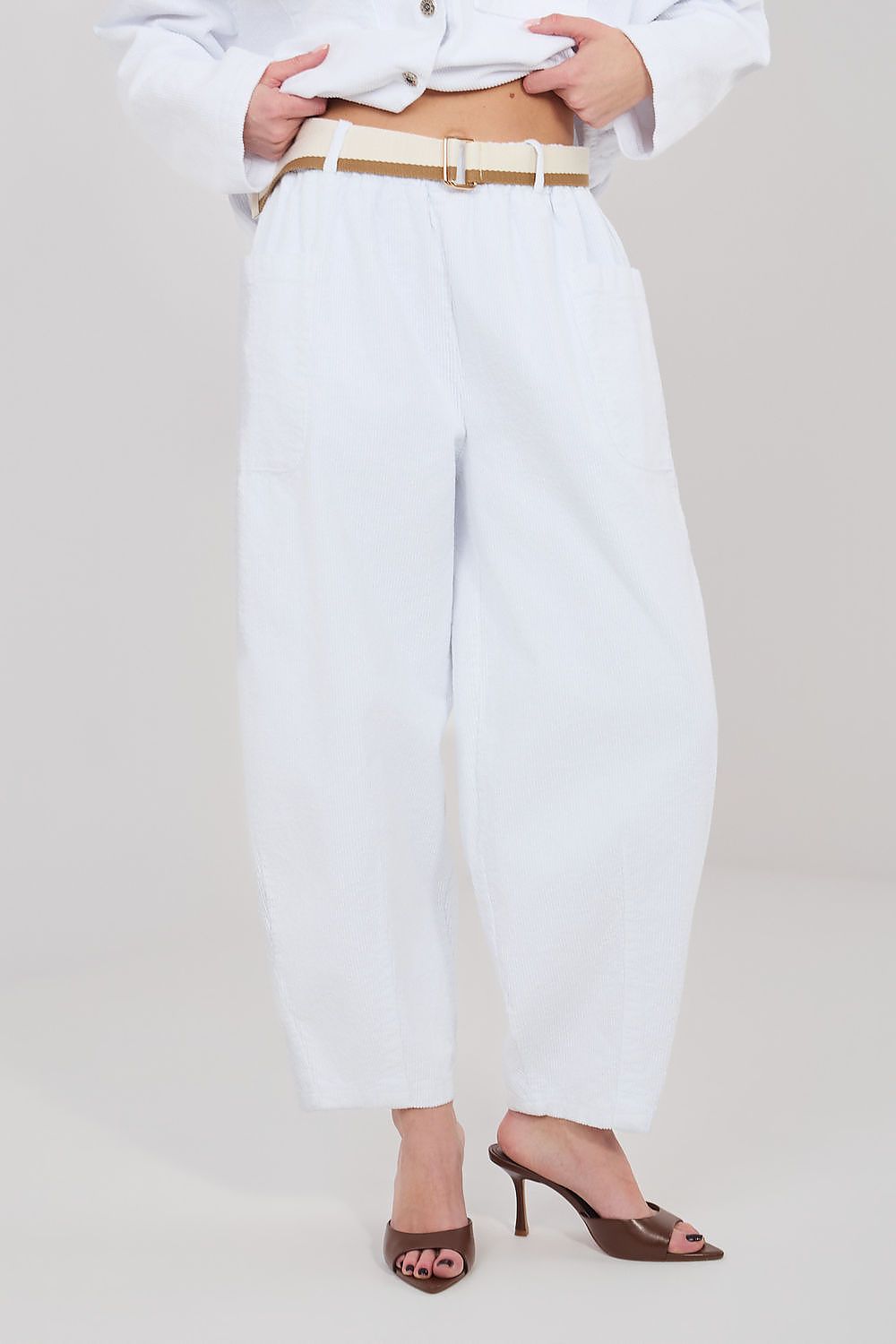 yellow belted corduroy trousers view 17