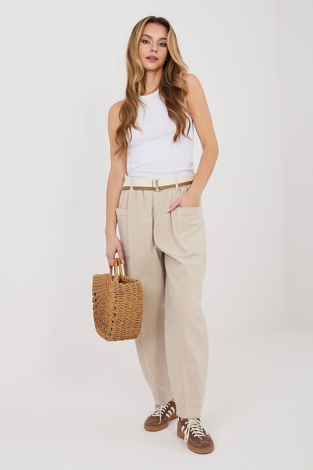 yellow belted corduroy trousers view 20