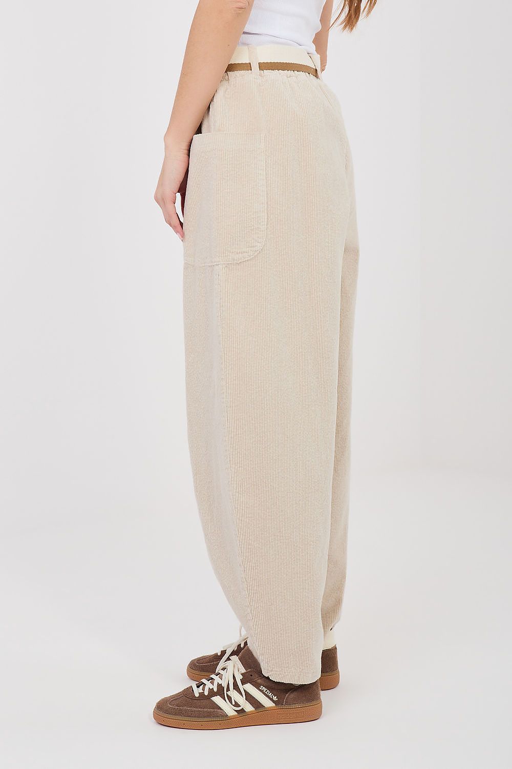 yellow belted corduroy trousers view 21