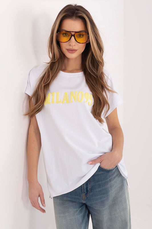 yellow short sleeve t-shirt front view