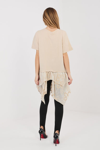 beige short sleeve mini blouse detail view