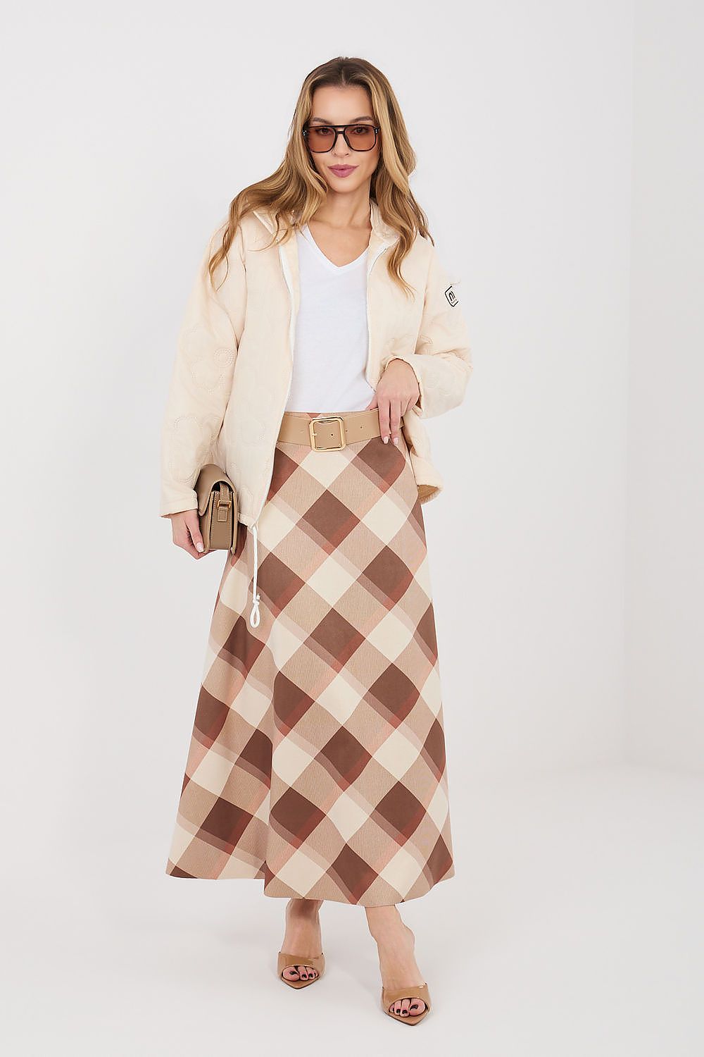 blue flared belted long skirt view 9