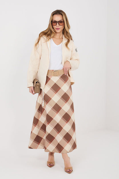blue flared belted long skirt view 9