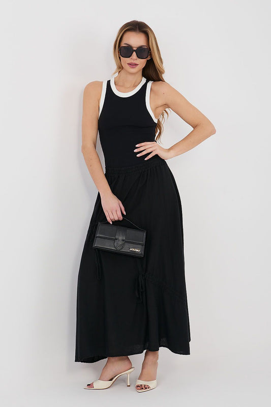 black mini long skirt front view