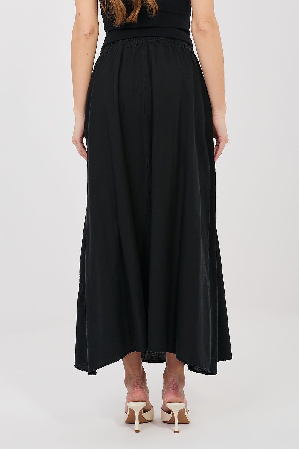 black mini long skirt detail view