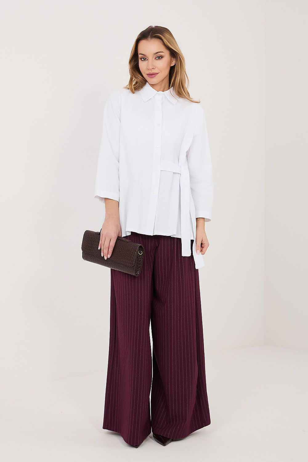 white long sleeve mini long sleeve shirt alternate angle