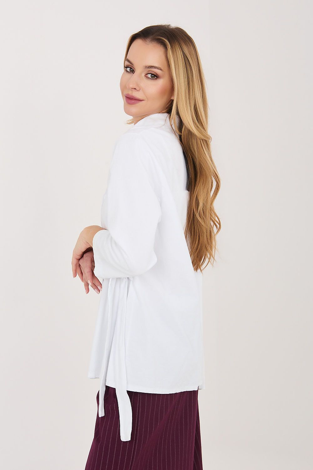 white long sleeve mini long sleeve shirt detail view