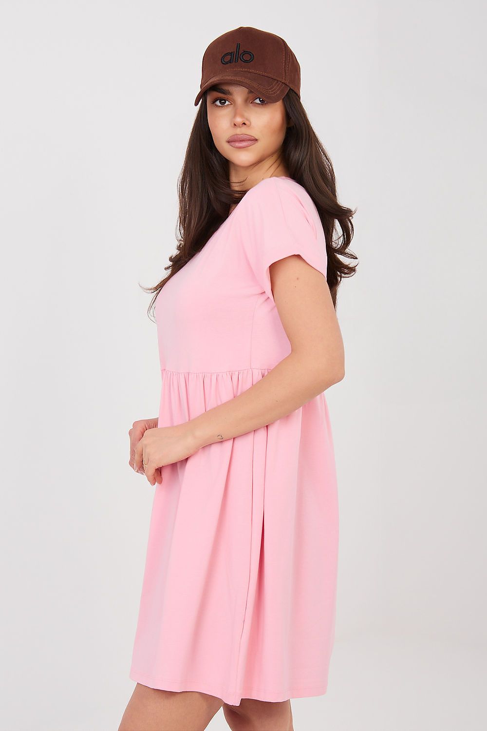 pink flared short sleeve day dress alternate angle