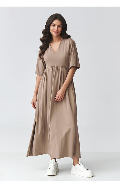 brown short sleeve v-neck day dress alternate angle