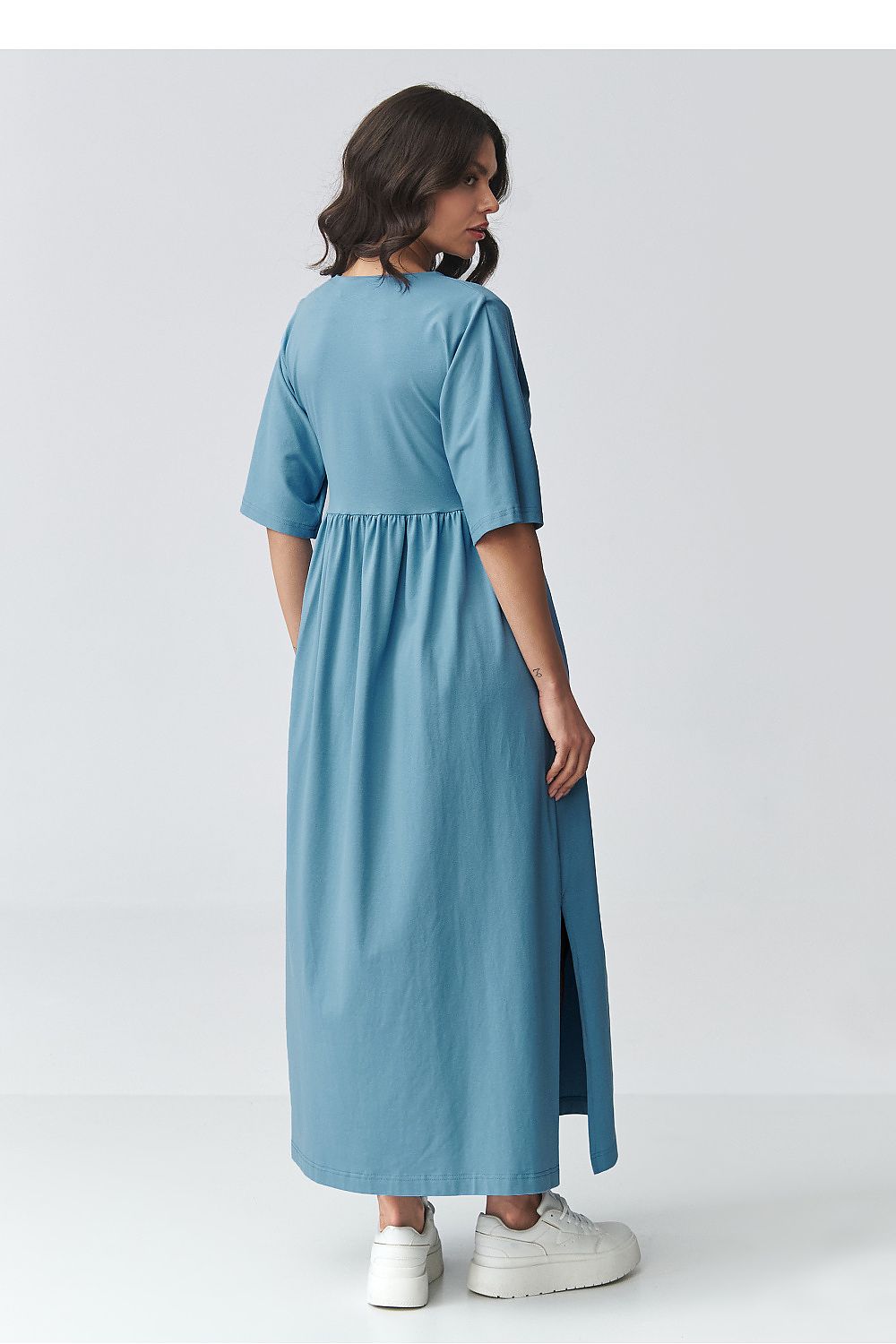 brown short sleeve v-neck day dress view 6