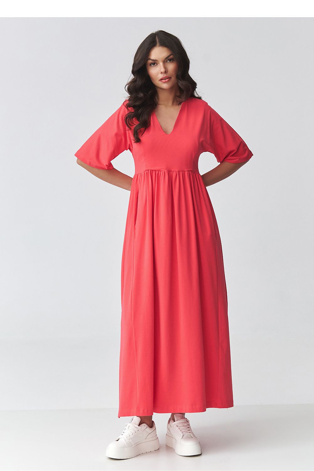 brown short sleeve v-neck day dress view 7