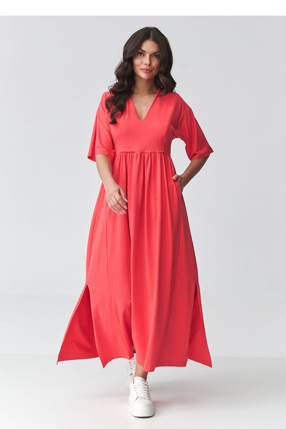brown short sleeve v-neck day dress view 8
