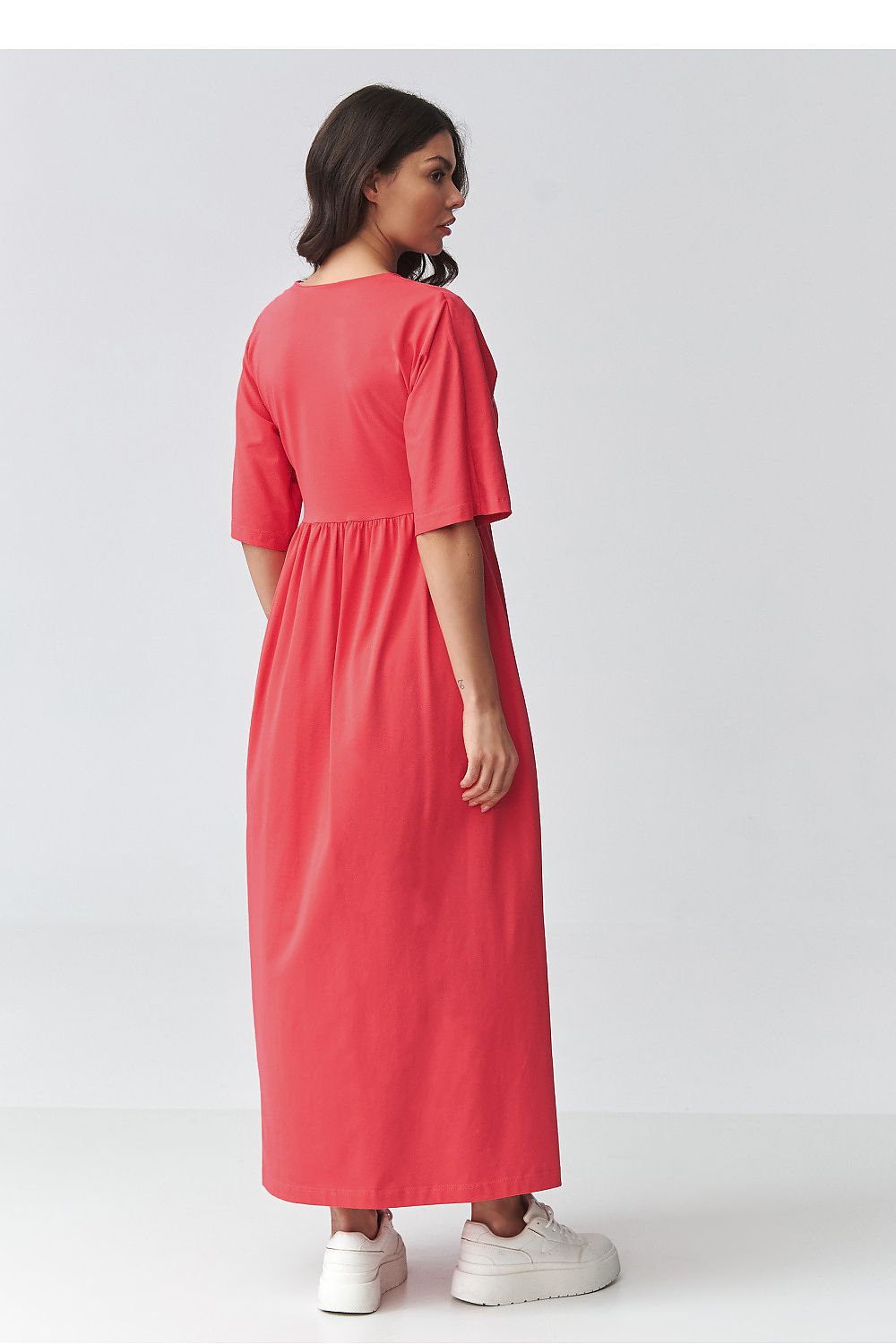 brown short sleeve v-neck day dress view 9