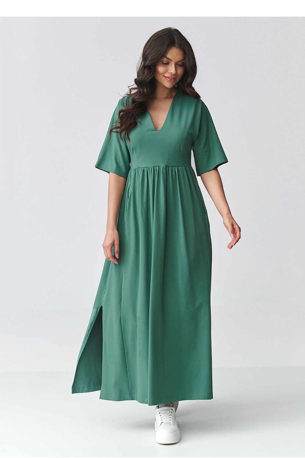 brown short sleeve v-neck day dress view 10