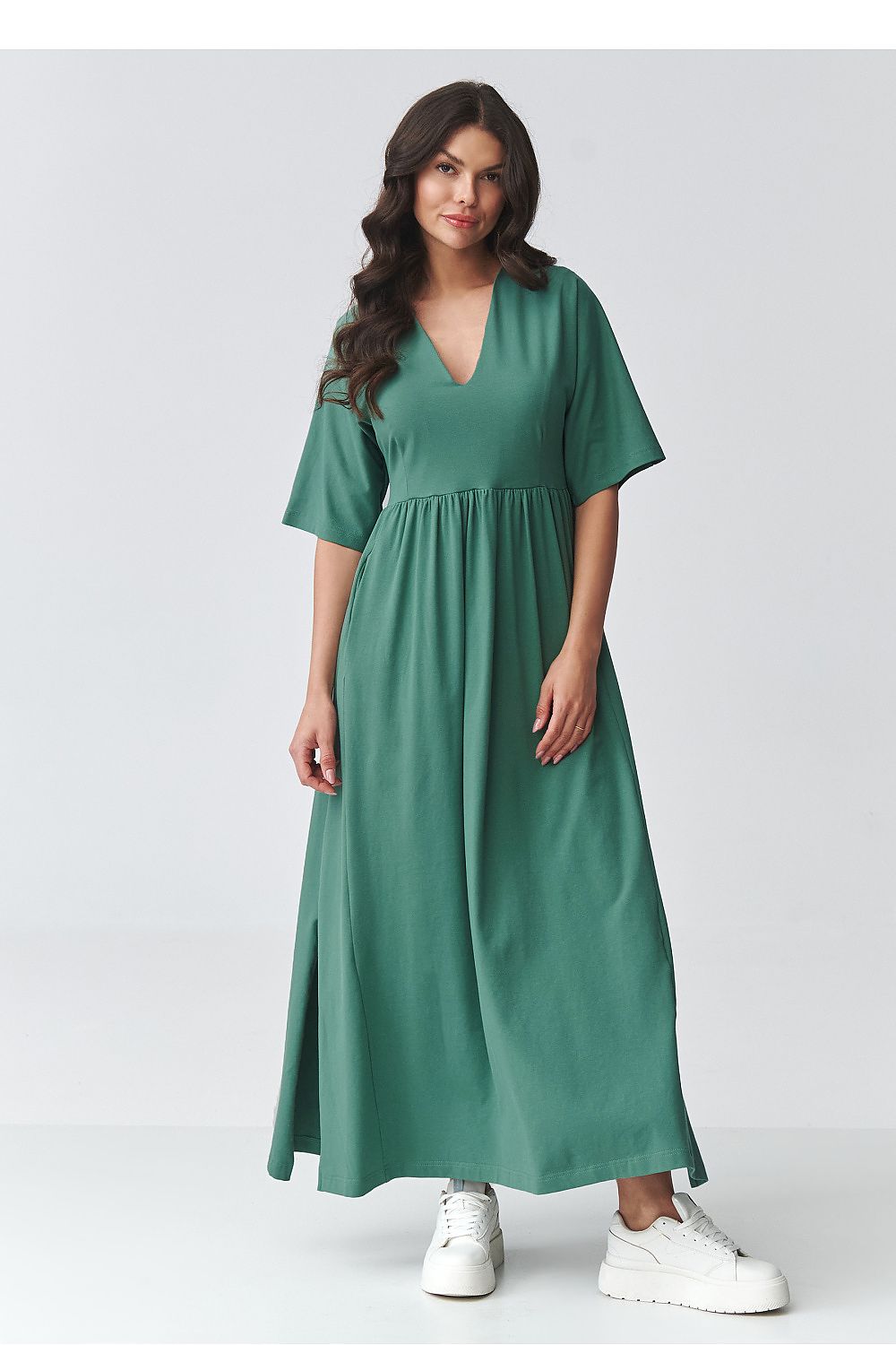 brown short sleeve v-neck day dress view 11