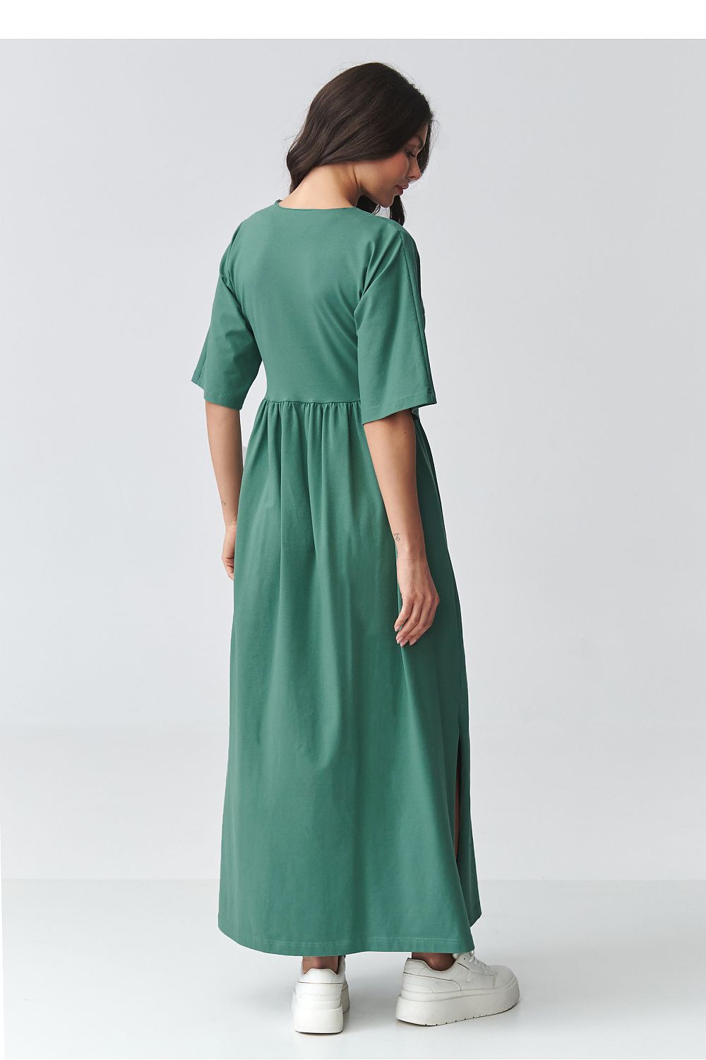 brown short sleeve v-neck day dress view 12