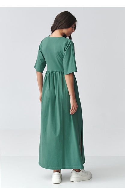 brown short sleeve v-neck day dress view 12