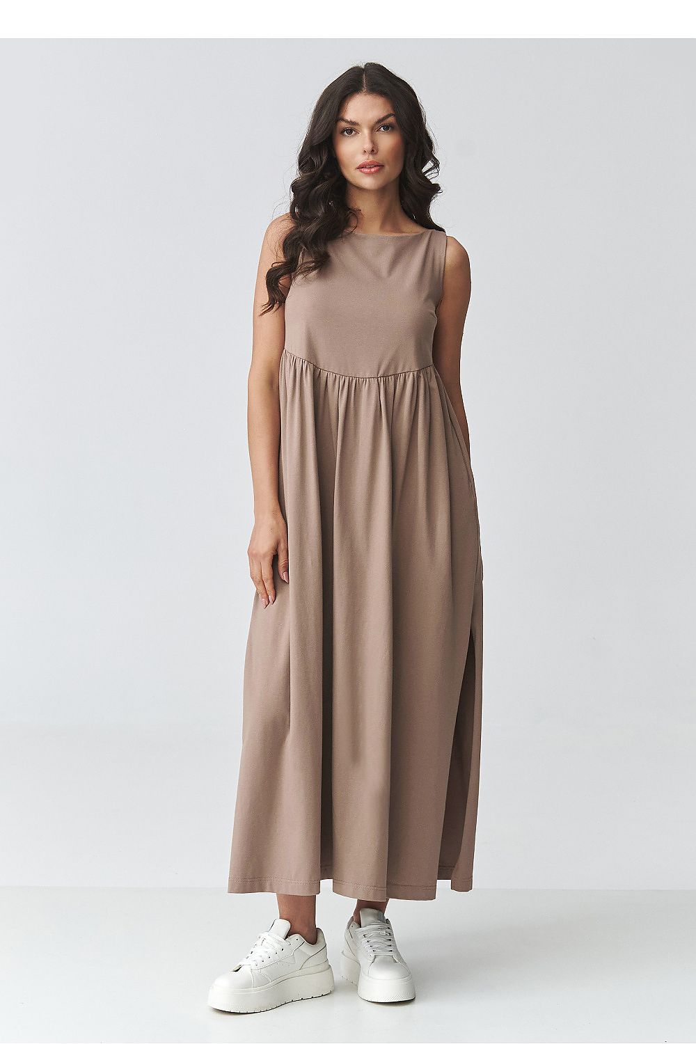 brown flared maxi day dress alternate angle
