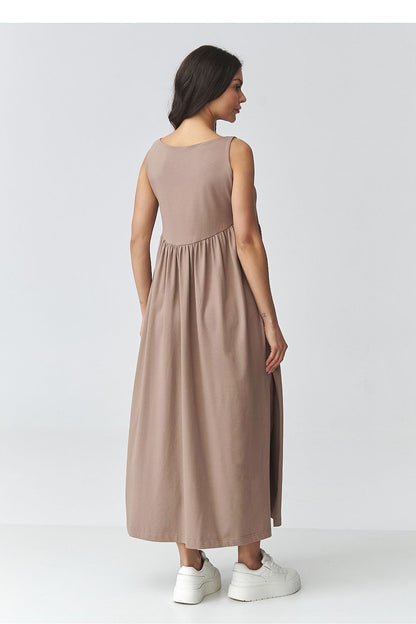 brown flared maxi day dress detail view