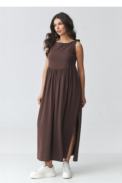 brown flared maxi day dress view 8